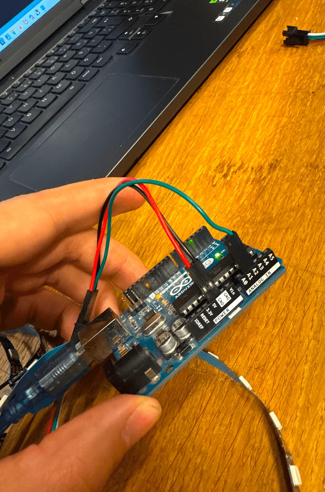 Luma — Arduino and LED strip wired up on a desk